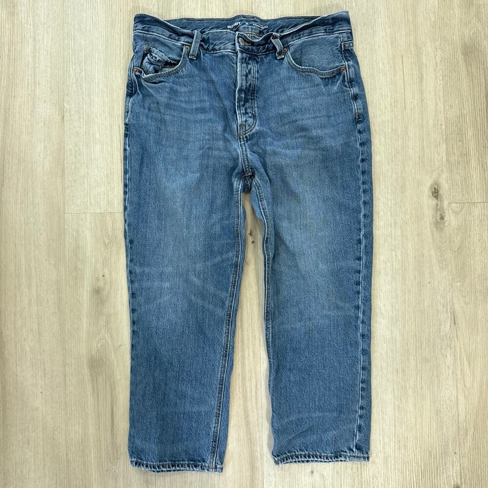 Old Navy High Rise Slouchy Straight Jeans Medium Wash Denim 90s Relaxed Size 12